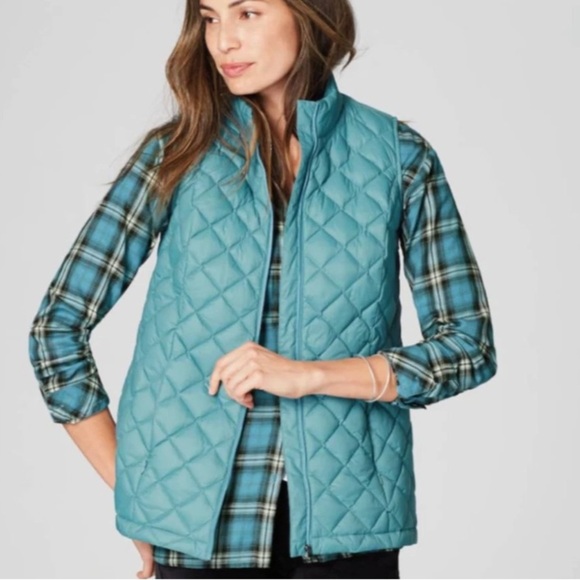 J. Jill Quilted Teal Blue Sleeveless Puffer Vest Lightweight Down Size Medium - Picture 1 of 6